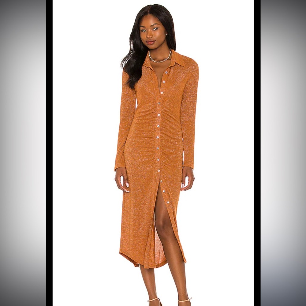 Suboo asha lurex shirt dress‎ in rust revolve dress sparkly size s